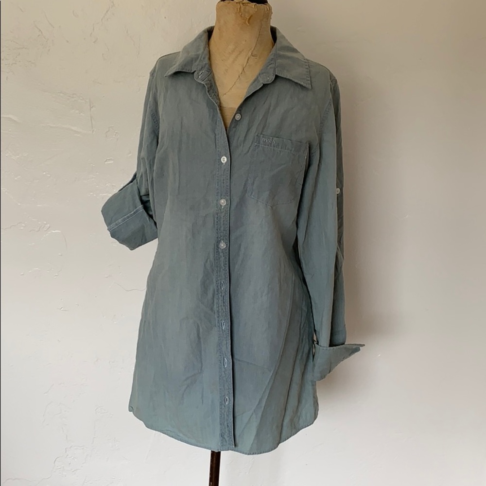 RVCA button up chambray tunic shirt size large